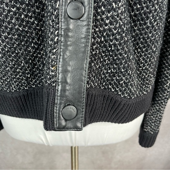 Rag & Bone Black Leather Trim Button Down Knit Shirt Jacket Women's Size M - Picture 6 of 10